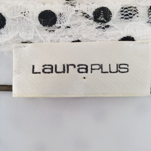 Laura Plus Polka  Dot V Neck Blouse with Lace overlay and ruffled chest … - Picture 7 of 9